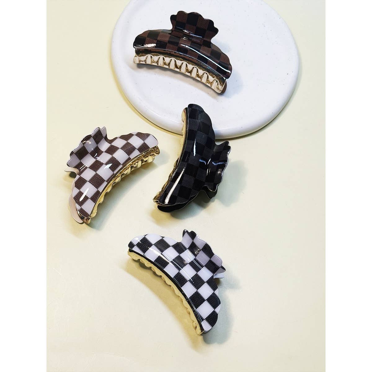 Clip014 - Checker Printed Hair Claw Clips