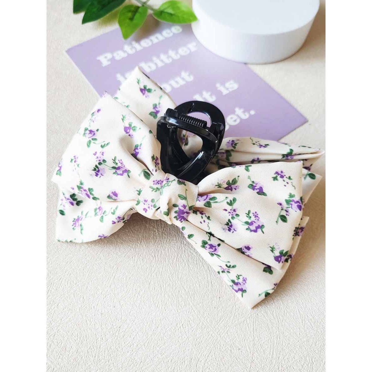 Clip013 - Flower Printed Bow Hair Claw Clips