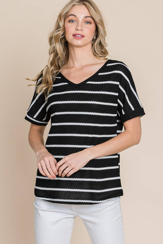 TA1807 Waffle Knit - Striped Shirt