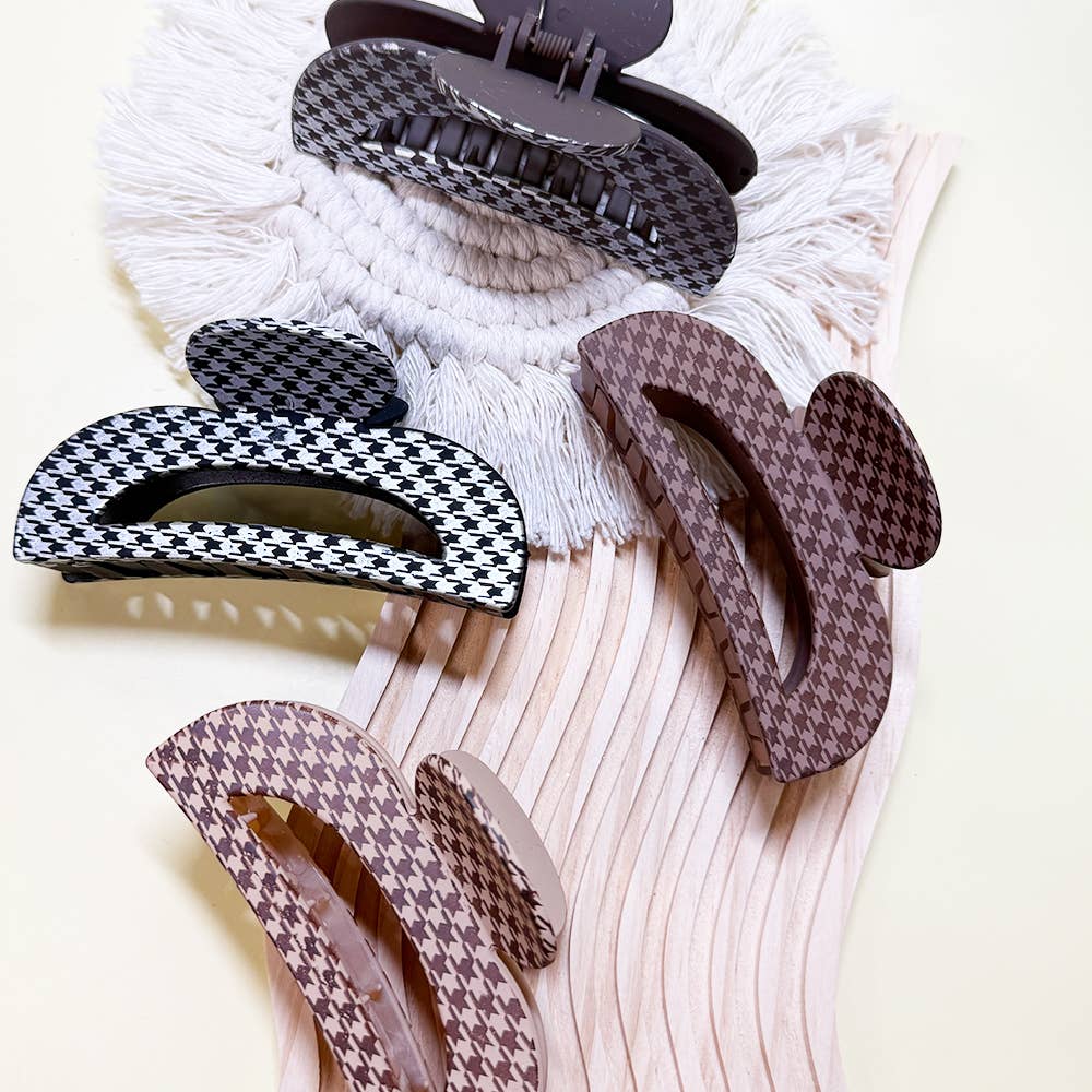CIP010 - Half Moon Matte Houndstooth Hair Claw Clip