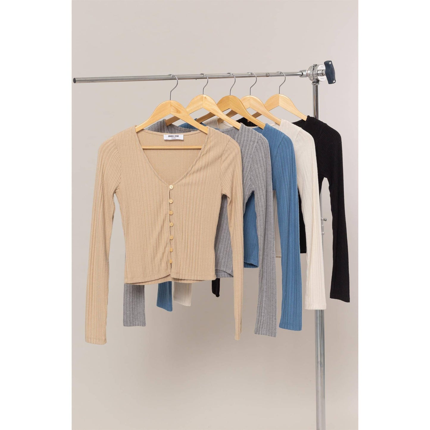 TOP174 -BLACK Brushed Ribbed Button-Front Top