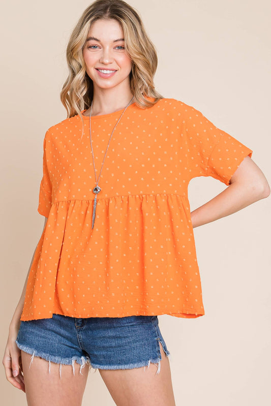 TOP133 - Textured Dot Peplum top - Apricot