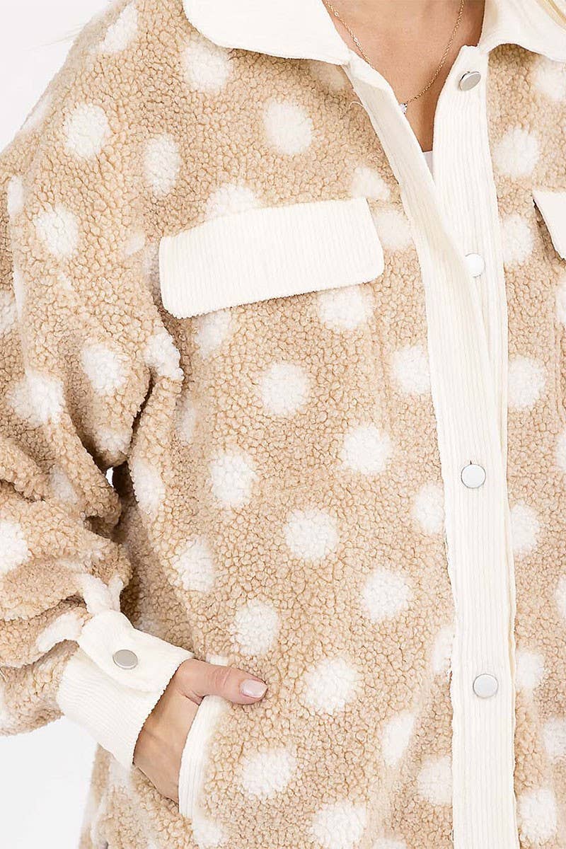 Jac128 - BUTTON CLOSURE FRONT POCKETS POLKA DOTS JACKET