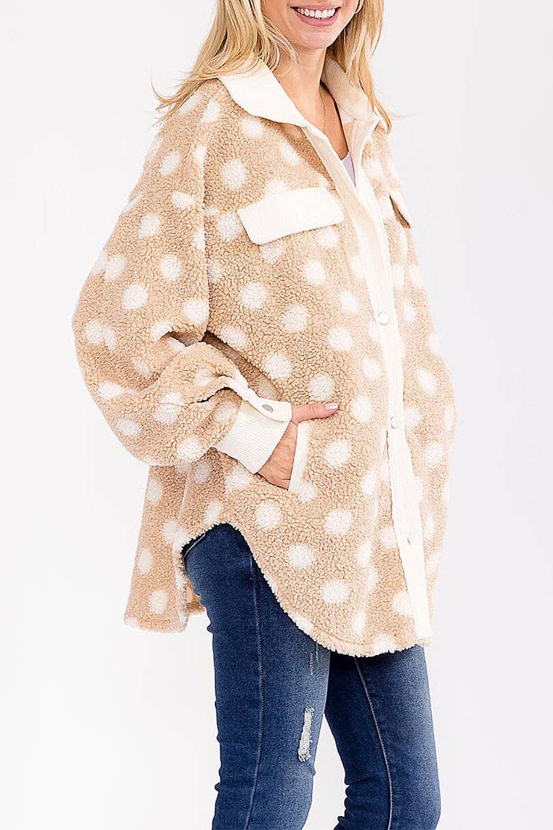 Jac128 - BUTTON CLOSURE FRONT POCKETS POLKA DOTS JACKET
