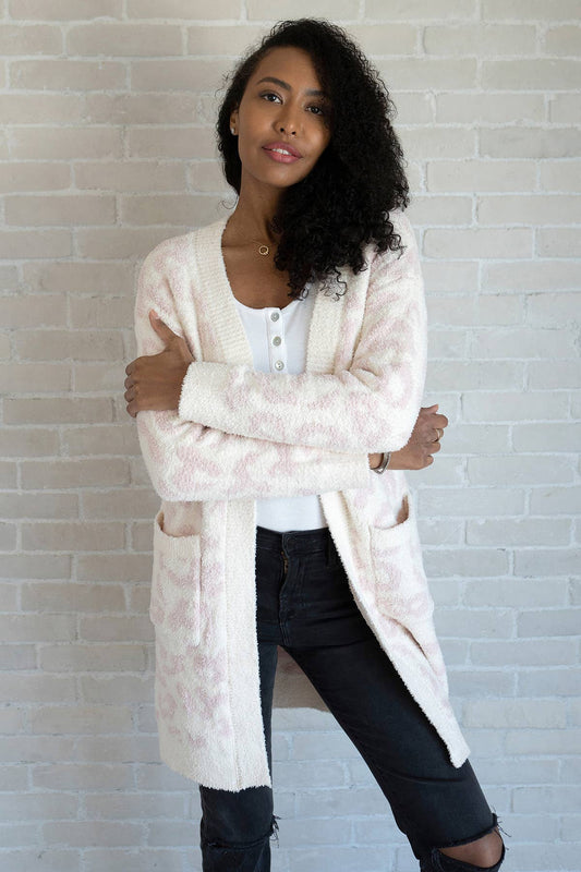 CARD125 - Cozy Pink & White Cheetah Printed Cardigan