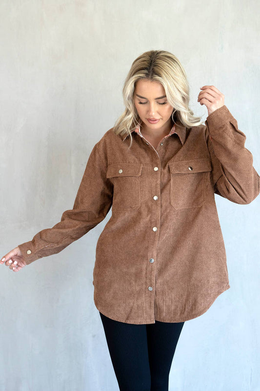 JAC126 - Corduroy/Plaid Reversible Shacket