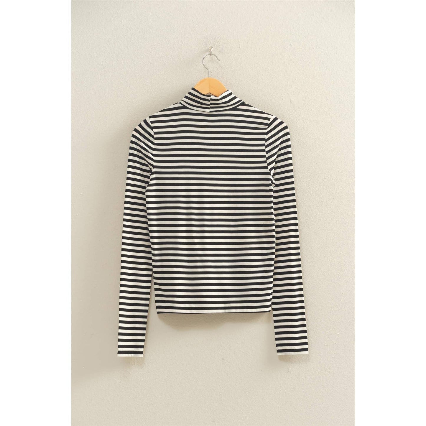 TOP171 - NAVY WHITE Striped Turtleneck Fitted Long Sleeve Top