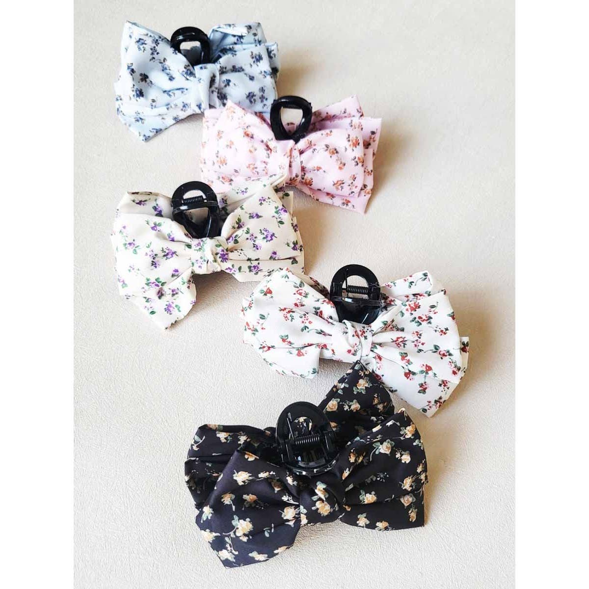 Clip013 - Flower Printed Bow Hair Claw Clips