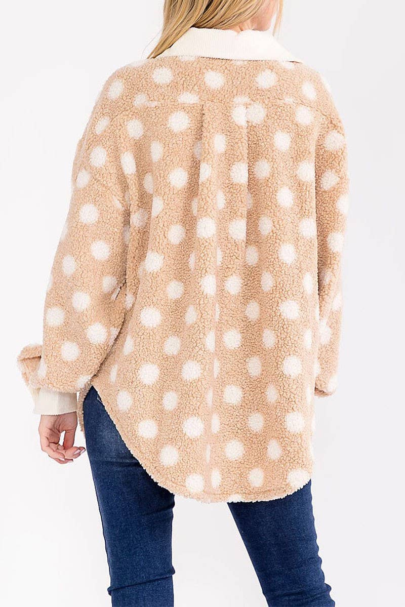 Jac128 - BUTTON CLOSURE FRONT POCKETS POLKA DOTS JACKET