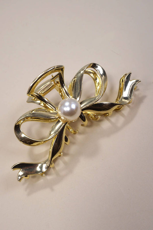 CLIP006 - Gold Pearl Claw Clip