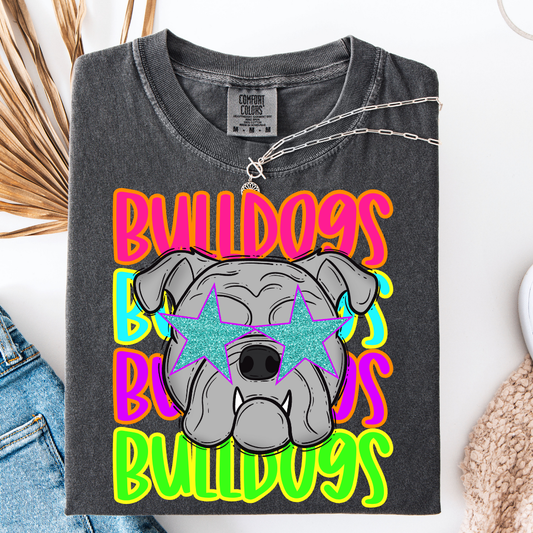 TOP141 - Neon Retro Sunglasses Bulldog TSHIRT