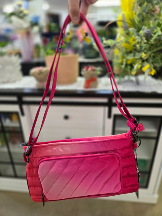 Bag127 - Pink Ombre Puffer RFID crossbody w/ cosmetic pouch
